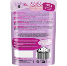 Aliment pour chat Lucky Lou, variété Filet, 70 grammes, sans céréales, sans sucre ajouté