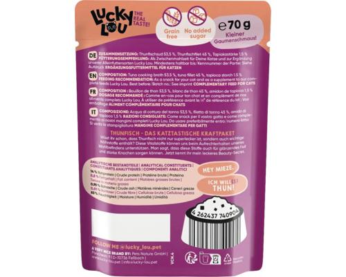 Lucky Lou Katzenfutter Thunfisch, getreidefrei, ohne Zuckerzusatz, 70 Gramm