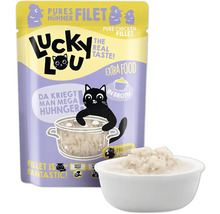 Lucky Lou Pures Hühnerfilet Katzenfutter mit Schüssel