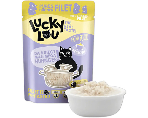 Lucky Lou Pures Hühnerfilet Katzenfutter mit Schüssel