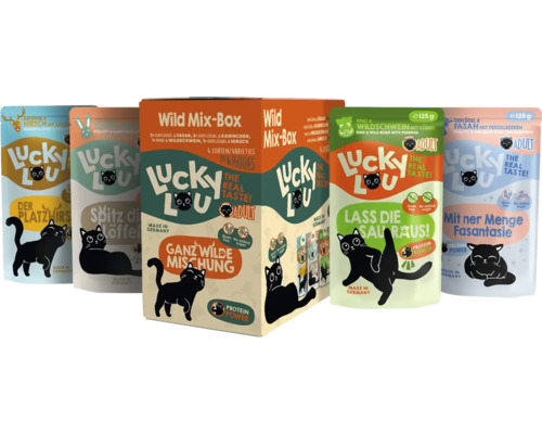 Lucky Lou Katzenfutter-Mischbox mit verschiedenen Geschmacksrichtungen