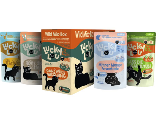 Lucky Lou Katzenfutter im Mixpack und Einzelverpackungen