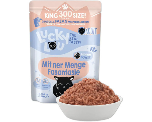 Lucky Lou aliments pour chats volaille et faisan aux airelles, 300 grammes