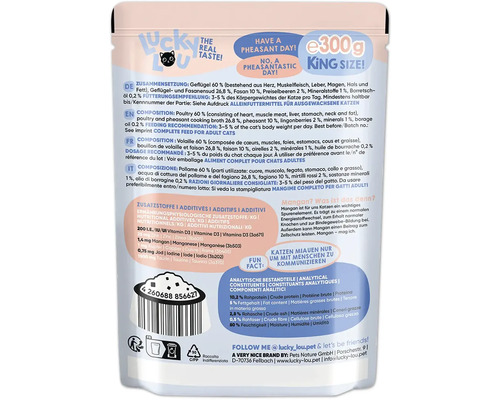 Aliment pour chat Lucky Lou à la volaille et au faisan, 300 grammes