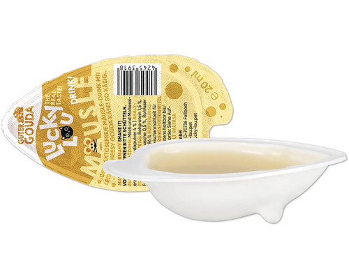 Luckylou Müsli-Drink mit Gouda Käse, geöffnet und ungeöffnet