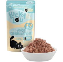 Lucky Lou Katzenfutter Geflügel und Forelle mit Karotten für Kätzchen, mit Schüssel