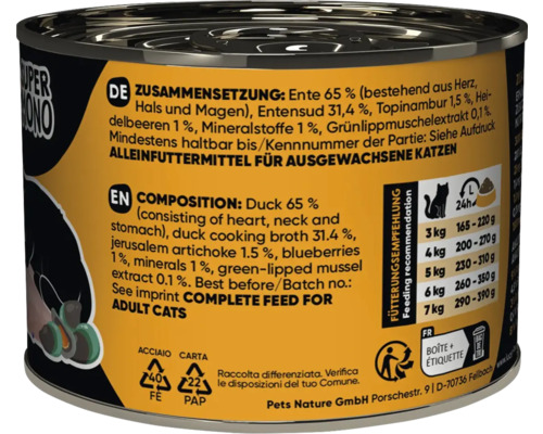 Boîte de nourriture pour chats au canard pour chats adultes