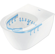 Wand-Tiefspül-WC mit Spülstrom-Symbol