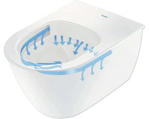 Wand-Tiefspül-WC mit Spülstrom-Symbol