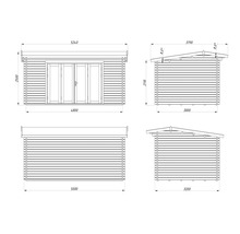 Schéma technique d'un abri de jardin avec dimensions