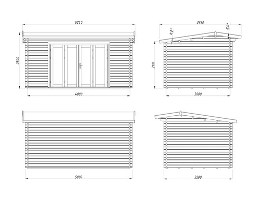 Schéma technique d'un abri de jardin avec dimensions
