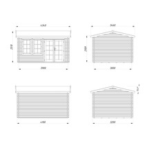 Dessin technique d'un abri de jardin avec indications de dimensions