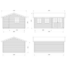 Plan technique d'un abri de jardin avec dimensions.