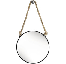 Miroir rond avec suspension en corde