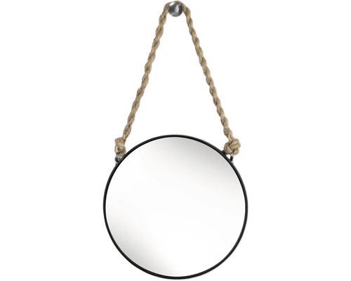 Miroir rond avec suspension en corde