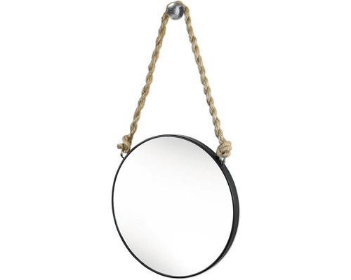 Miroir rond avec suspension en corde