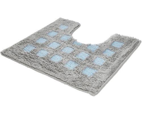 Tapis de toilette gris avec des carrés bleus