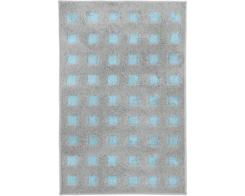 Grauer Badteppich mit blauem Quadratmuster