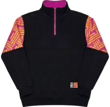 Pull noir avec fermeture éclair et motif sur les manches