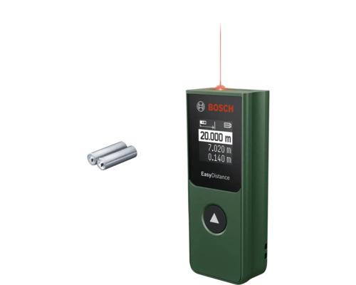 Bosch Logo, digitales Distanzmessgerät mit Laser und Batterien