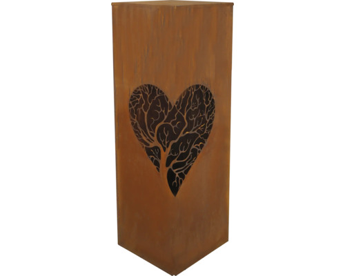 Dekosäule Badeko Lebensader Corten-Stahl 28 x 28 x 100 cm rostfarben Dekorative Edelrostsäule mit ausgeschnittenem Herzbaum-Motiv