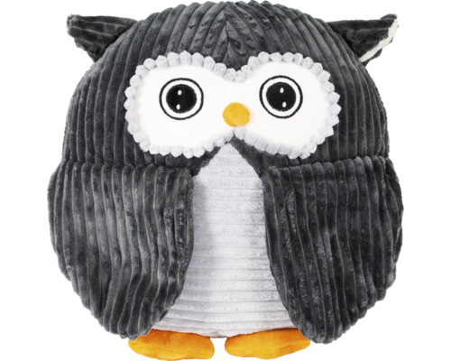 Graue Eulen-Dekokissen aus Cord