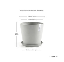 Pot de fleurs Ecopots Amsterdam 40 avec soucoupe et réservoir d'eau, diamètre 40 centimètres, hauteur 34,8 centimètres, volume 28 litres.