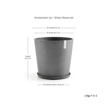 ECOPOTS Pflanzgefäß Amsterdam 50 grau mit Wasserspeicher und Untersetzer, Höhe 44,3 Zentimeter, Durchmesser 50 Zentimeter, Volumen 62 Liter.