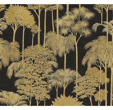 Papier peint avec motif doré de palmiers et d'arbres