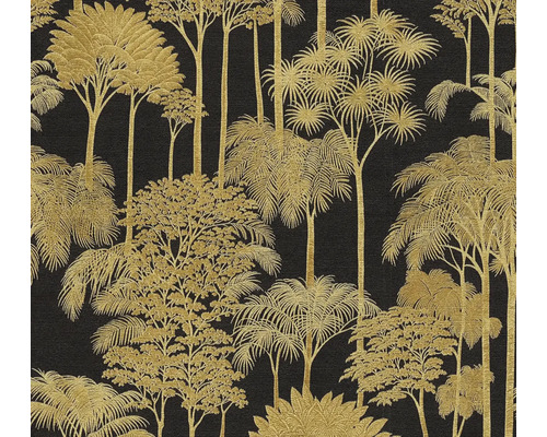 Papier peint avec motif doré de palmiers et d'arbres