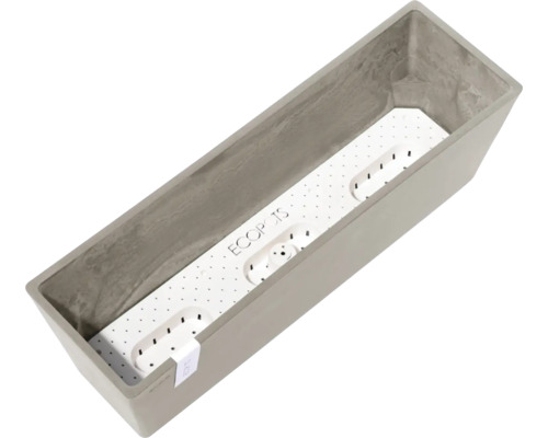 Jardinière rectangulaire Ecopots avec système d'irrigation en plastique aspect pierre.