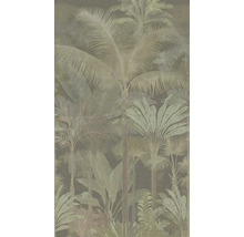 Papier peint avec motif tropical de palmiers et feuilles de jungle.
