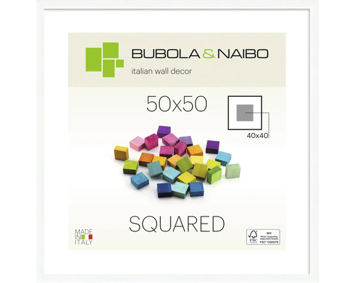 Bilderrahmen Holz Natural weiß Rahmen eckig 50x50 cm Bubola & Naibo Wanddekoration mit farbigen Holzquadraten im Rahmen