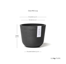 ECOPOTS Blumentopf Oslo Mini 11,5 mit Maßen: Höhe 9,5 Zentimeter, Außendurchmesser 11,4 Zentimeter, Innendurchmesser 10,1 Zentimeter.