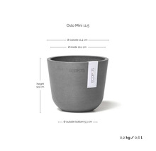 Blumentopf Ecopots Oslo Mini 11,5: Höhe 9,5 Zentimeter, Durchmesser außen 11,4 Zentimeter, Gewicht 0,2 Kilogramm, Volumen 0,6 Liter.