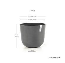 Pflanzkübel Ecopots Olso 35: Höhe 30,5 Zentimeter, Außendurchmesser 35 Zentimeter, Innendurchmesser 32,9 Zentimeter, Volumen 21,7 Liter.