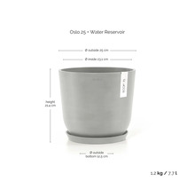 Pot de fleurs Ecopots Oslo 25 avec réservoir d eau et soucoupe, diamètre 25 centimètres, hauteur 21,4 centimètres, volume 7,7 litres.