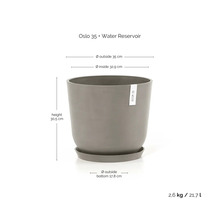 Grauer Ecopots Oslo 35 Pflanzkübel mit Wasserspeicher, Außendurchmesser 35 Zentimeter, Höhe 30,5 Zentimeter, Volumen 21,7 Liter.