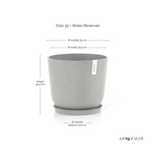 Ecopots Blumentopf Oslo 35 mit Untersetzer, Wasserreservoir. Höhe 30,5 Zentimeter, Außendurchmesser 35 Zentimeter, Volumen 21,7 Liter.
