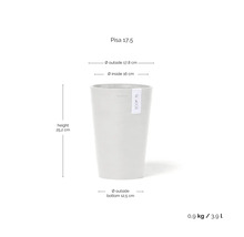 Pot de fleurs Ecopots Pisa 17.5 avec dimensions: hauteur 25,2 centimètres, diamètre extérieur 17,8 centimètres, volume 3,9 litres.
