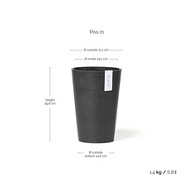 Ecopots Pflanzgefäß Pisa 21, Höhe 29,8 Zentimeter, Außendurchmesser 21,1 Zentimeter, Innendurchmesser 19,2 Zentimeter, Volumen 6,8 Liter.