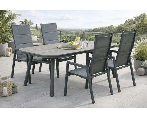 Ensemble de sièges de jardin avec table à manger et quatre chaises sur une terrasse