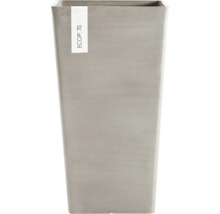 Jardinière haute et rectangulaire Ecopots en plastique recyclé avec une texture aspect pierre.