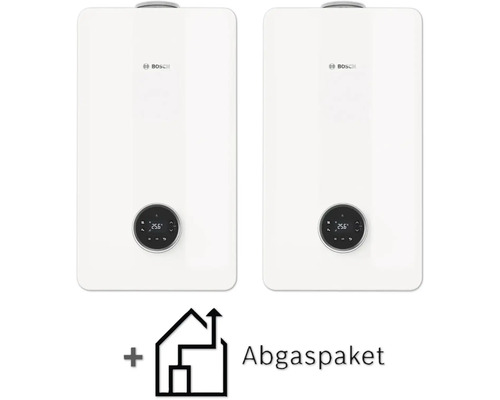 Deux chaudières à gaz Bosch avec kit d'évacuation des gaz brûlés