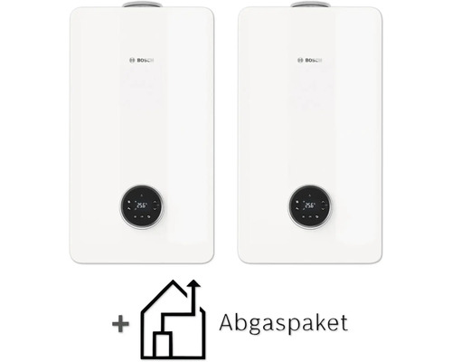 Deux chaudières à gaz Bosch avec kit d'évacuation des gaz brûlés