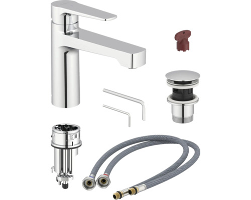 Robinet de lavabo avec accessoires de montage et tuyaux de raccordement