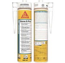 SikaSeal 195 Stone and Pool, un silicone à durcissement neutre sans décoloration pour pierre naturelle et carrelage dans les salles de bains, les espaces de bien-être, les piscines, les cuisines, les sols et les façades en cartouche de 300 ml.