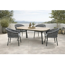 Gartensitzgruppe mit Tisch und vier Stühlen auf einer Terrasse