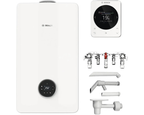 Bosch Gas-Brennwerttherme mit Regler, Verteiler und Zubehör