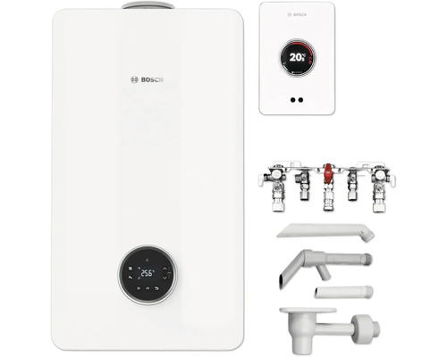 Installation de chauffage Bosch avec régulateur, distributeur et accessoires